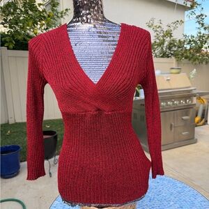 Nine West Red V-Neck Ribbed Sweater
